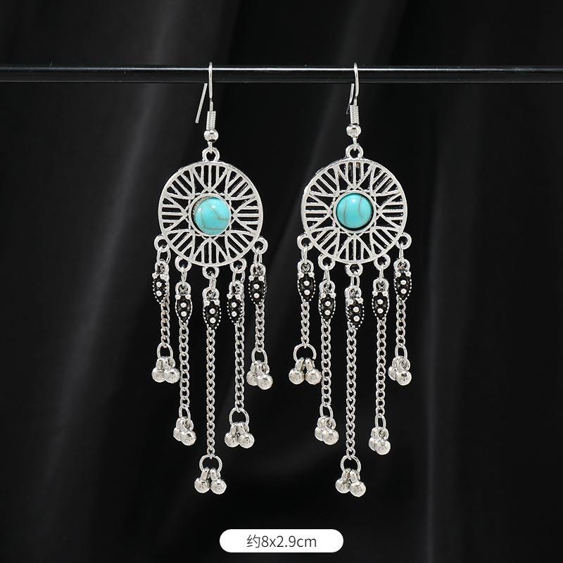 Niche turquoise earrings Bohemian long fringed earrings women's retro design earrings