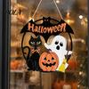 Durable Holiday Party Supplies Halloween Wood Hanging Ornament with Ghost Pumpkin Bat Cat Prints, And Ornaments Waterproof Front Door Sign for Indoor