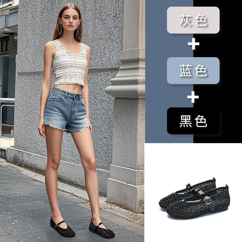 Rhinestone Mary Jane Shoes Women's Spring and Summer New Mesh Breathable Fairy Casual Women's Shoes Fashion Versatile Single Shoes Women
