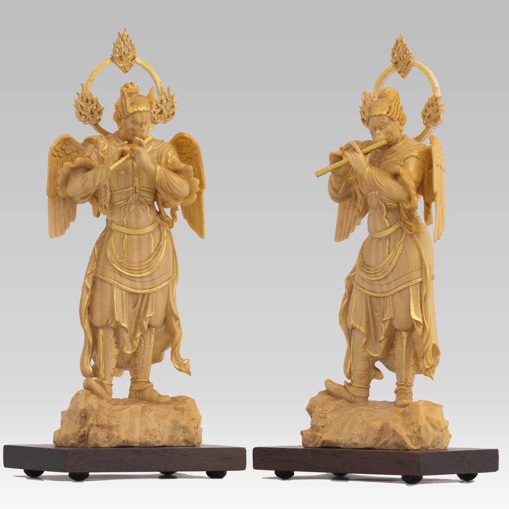 Miniaturní Buddha Karurao 11cm zlatá hliněná dřevěná ozdoba (Dřevěný buxus, povrchová úprava)Socha Buddhy, postava, řezba, (GSB Karurao)