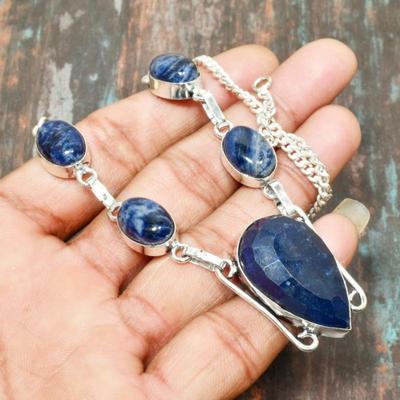 Burmese Sapphire Gemstone Handmade 925 Sterling Silver Necklace Jewelry For Gift