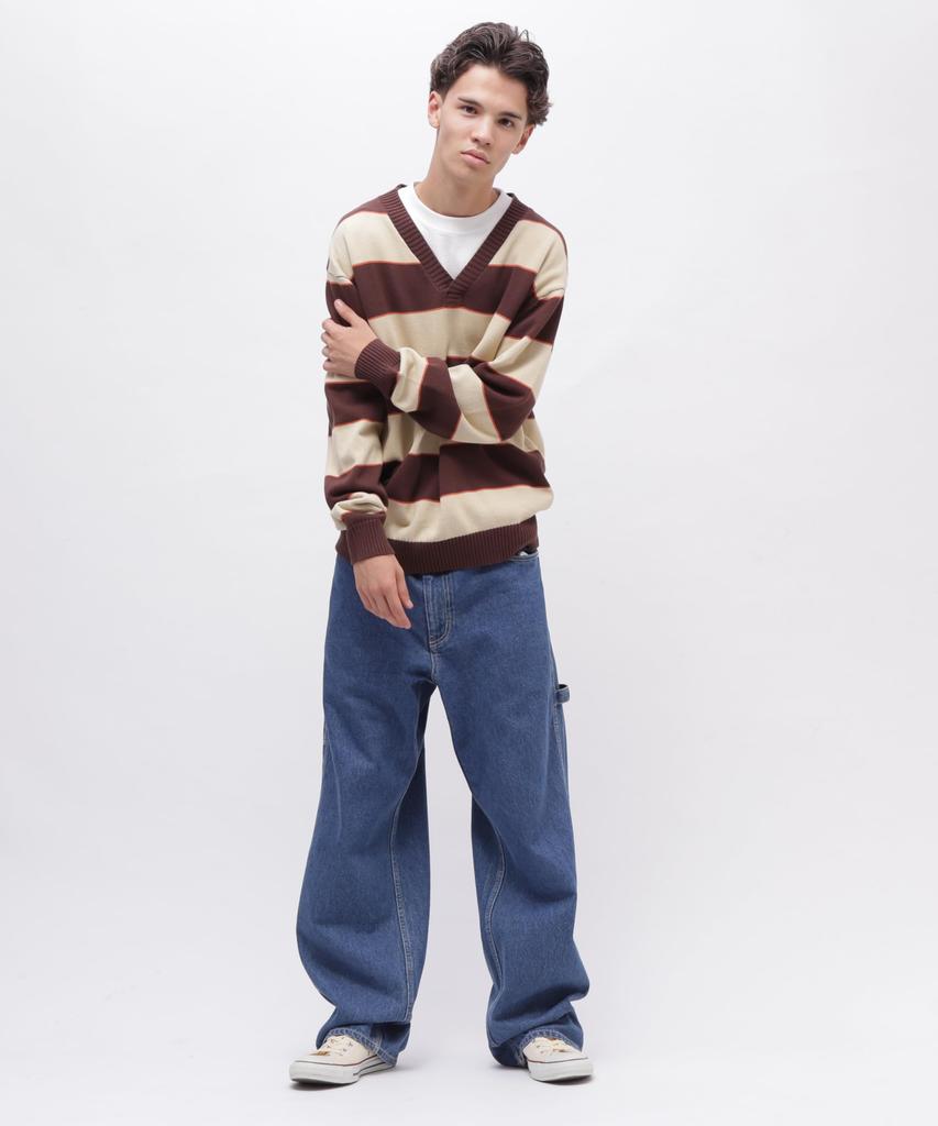 AVIREX V-NECK BORDER KNIT Men's L 050 Braun 783-4240006