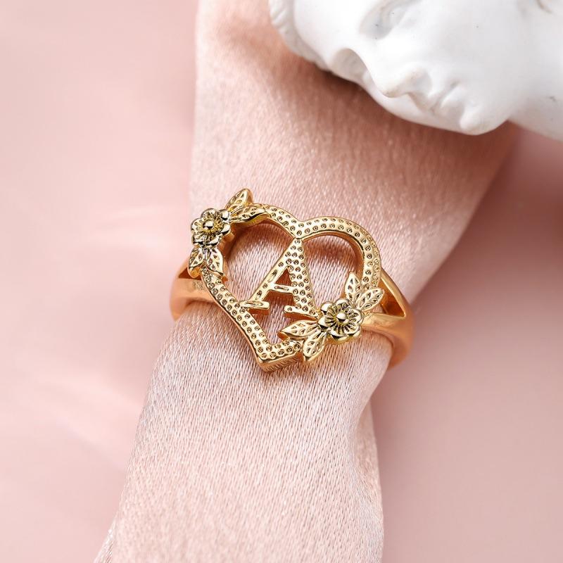 

New creative design rose two-color letter fresh and sweet opening ring opening adjustable
