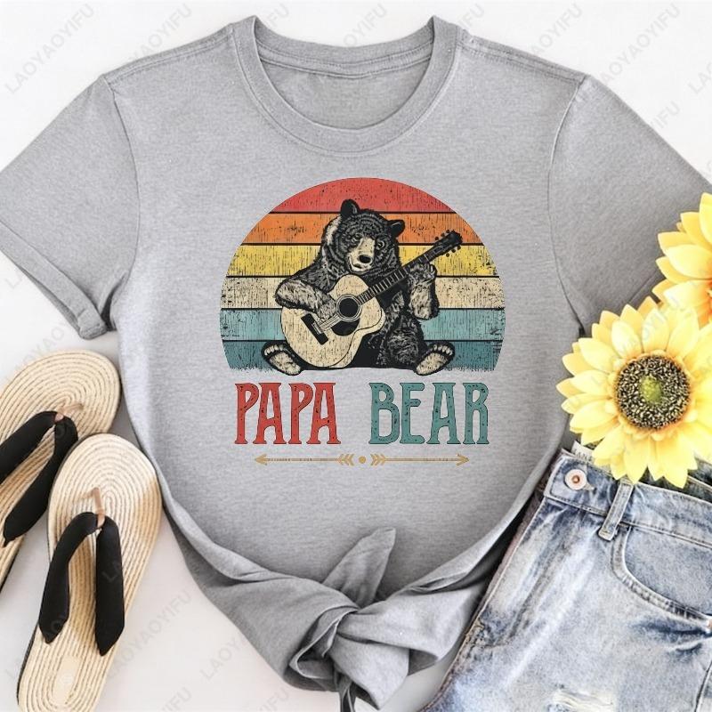 Mens Cute Papa Bear Vintage Fathers Day Cotton Tshirt Breathable Outdoors Camisetas Fun Graphic Simple Style Unisex Oneck Tee