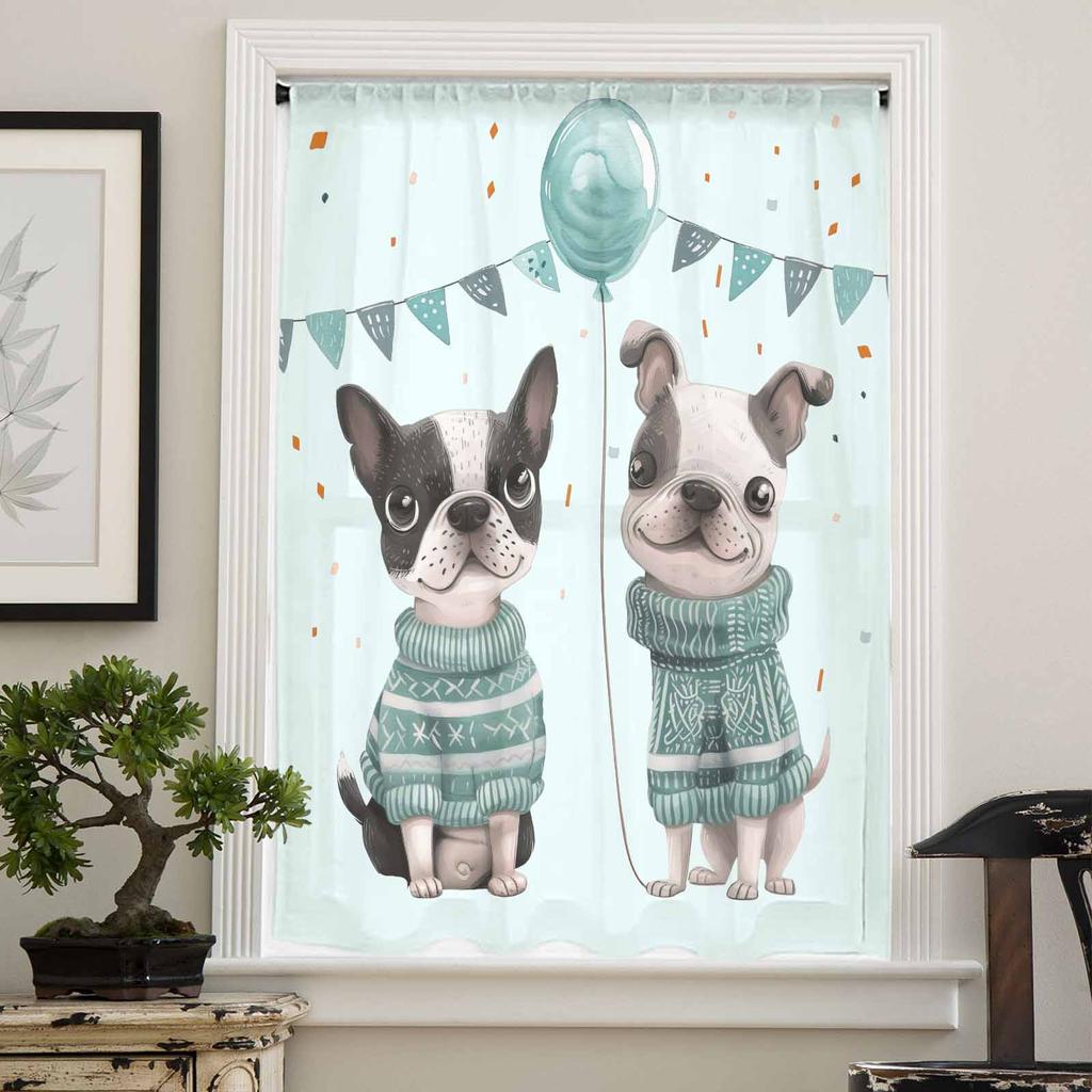 Pet Dog Balloon Celebration Flag Sweater Sheer Curtains for Kids Bedroom Living Room Voile Window Curtains Tulle Drapes