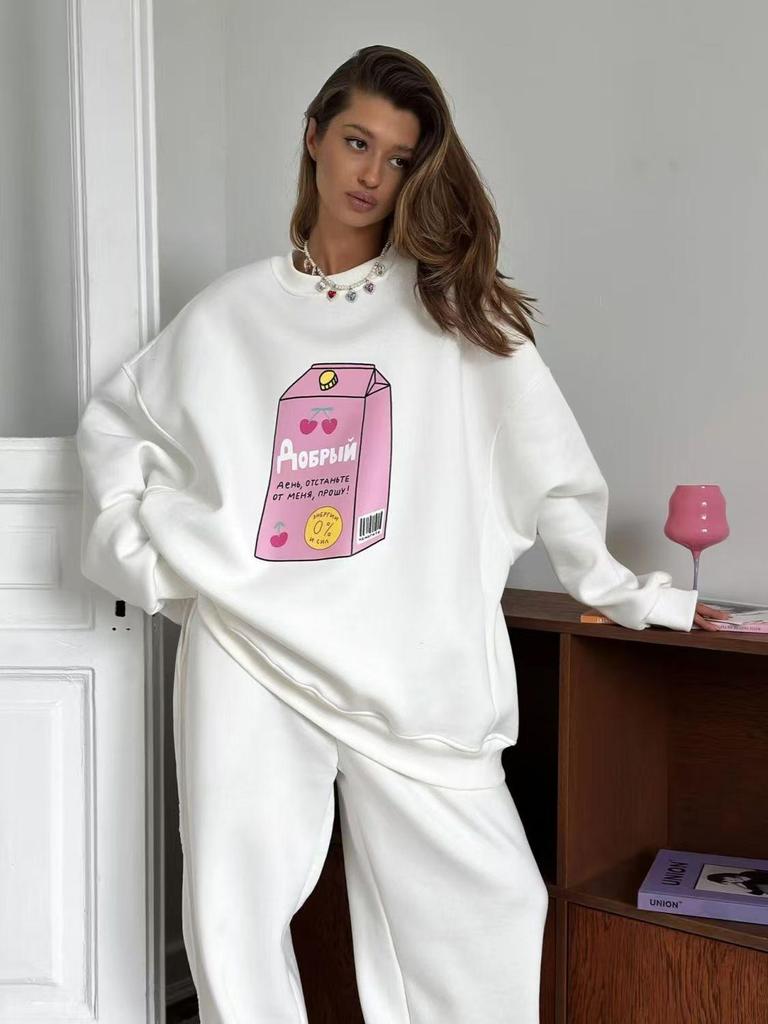 2025 Autumn/Winter Cute Cartoon Milk Print Cozy Sweatshirt