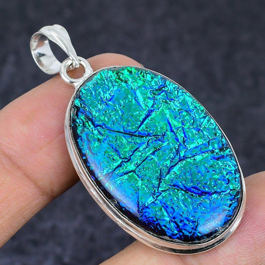 Blue Triplet Opal Gemstone Handmade 925 Sterling Silver Pendant 2.05" r0f18