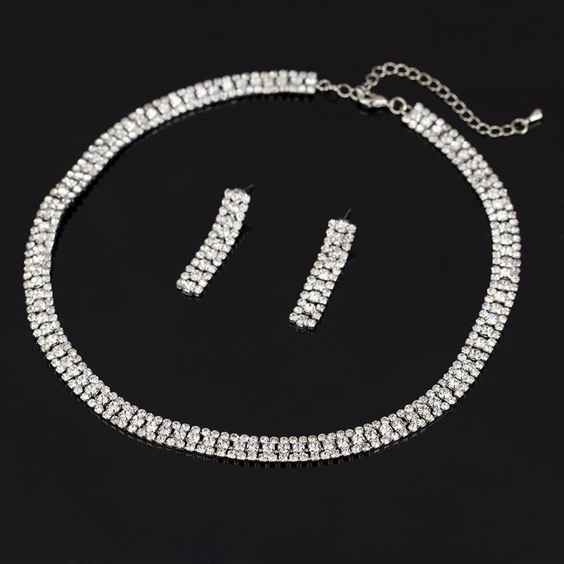 Factory Direct Sales Korean Style Exquisite Sweater Chain Rhinestone Necklace Earrings Two-Piece Set Valentine's Day Gift N174