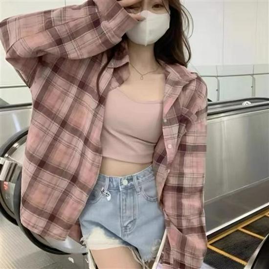 Women's Petite Yellow Plaid Long-Sleeve Shirt Jacket - American Style, Loose Fit for Spring & Autumn
