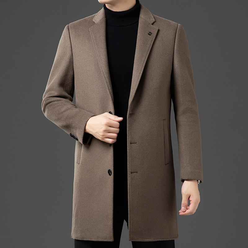 New Style of Middle-aged and Elderly Men's Wool Coat Dad's Mid-length Autumn and Winter Coat Business Casual Men's Clothing