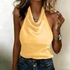 Womens Halter Neck Sleeveless Satin Cowl Neck Blouse Relaxed Fit Backless Top for Casual Daily Wear