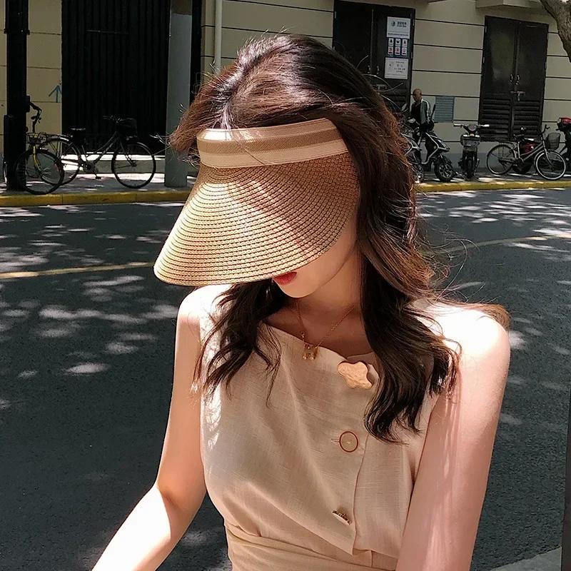 New Summer Empty Top Sun Hat Anti Uv Female Outdoor Visor Cap Casual Shade Hat Straw Wide Large Brim Beach Sunhat Lady