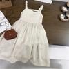 Korean Girls Sleeveless Dress Linen Halter Breathable Candy Color Summer Sweat Absorbent Girl's Vest Dresses