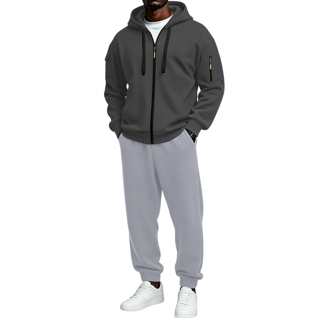 Men's Athletic Full Zip Hoodie and Black Pants Casual Track Suit 2 Piece Set