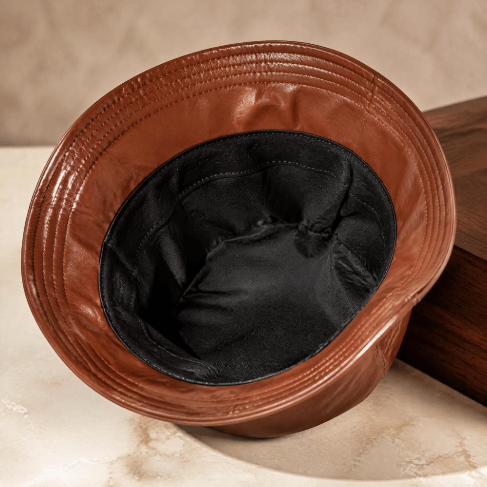 Solid Color Wide Brim Hat Lightweight PU Leather Hat Casual Sun Bucket Hat  Outdoor