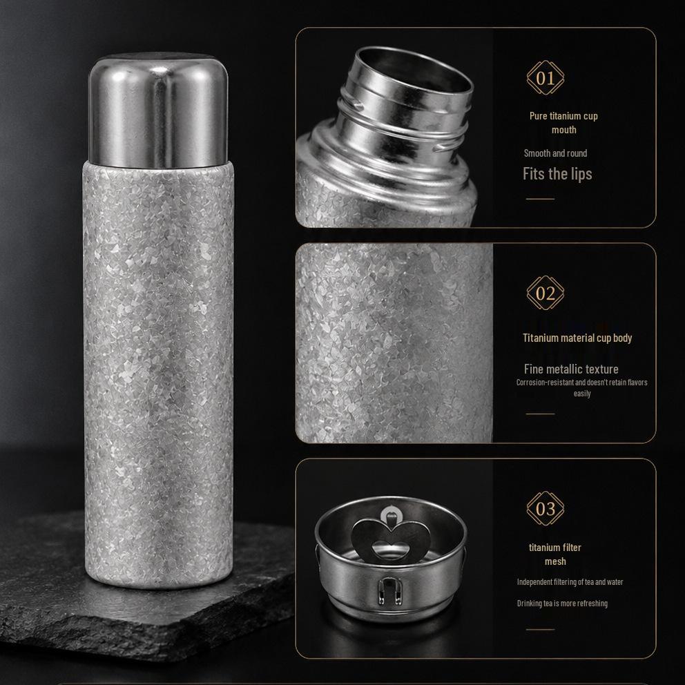Large Capacity Pure Titanium Insulated Tea Cup with Steeping Separator - Elegant Design and Gift Box Included