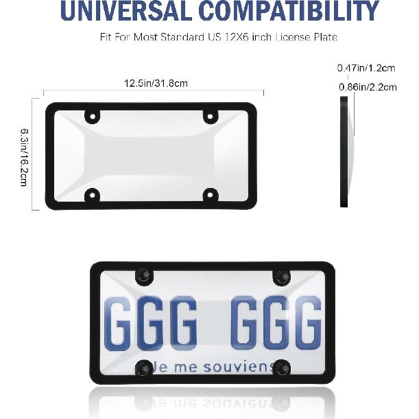License Plate Covers, 2 Pack License Plate Protector And Frames Combo, Plastic Car Front/Rear License Plate Covers Ith Screws Caps, Universal Car