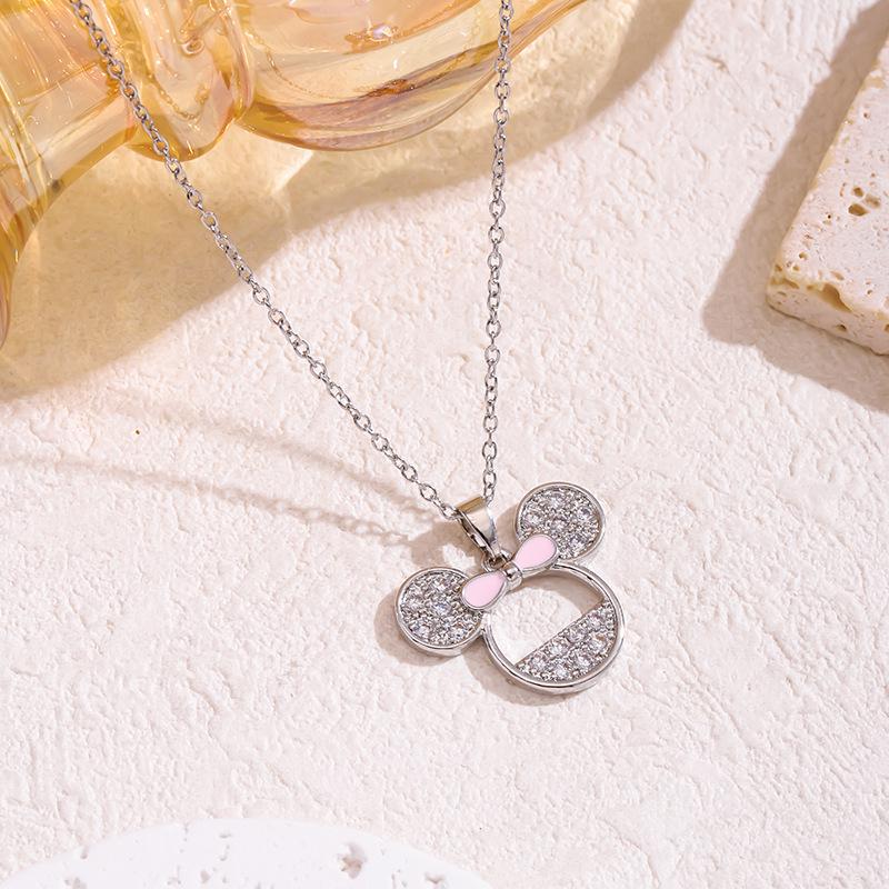 Elegant Mickey Mouse Diamond Clavicle Necklace - Versatile Titanium Steel for Women