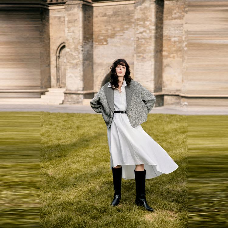 ELLE French Style High-End Warm Long Sleeve Lapel Short Comfortable Jacket Women jackets Medium-Gray EF40189