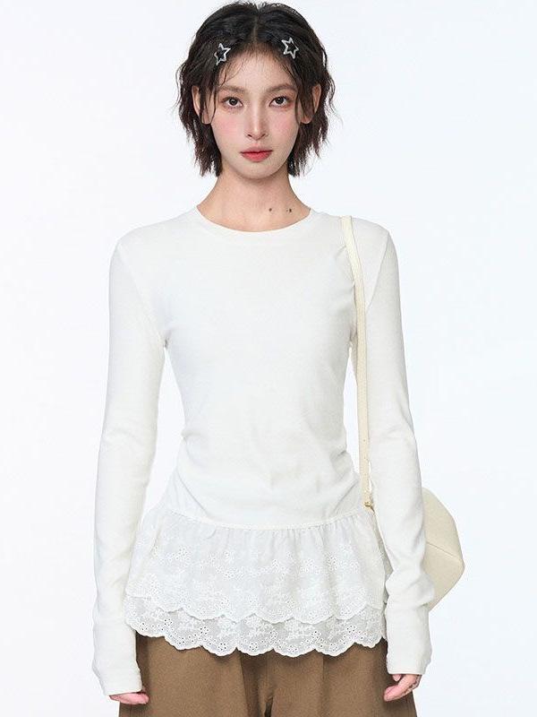 Autumn/Winter Pure Desire Lace Long Sleeve Slimming T-shirt for Women