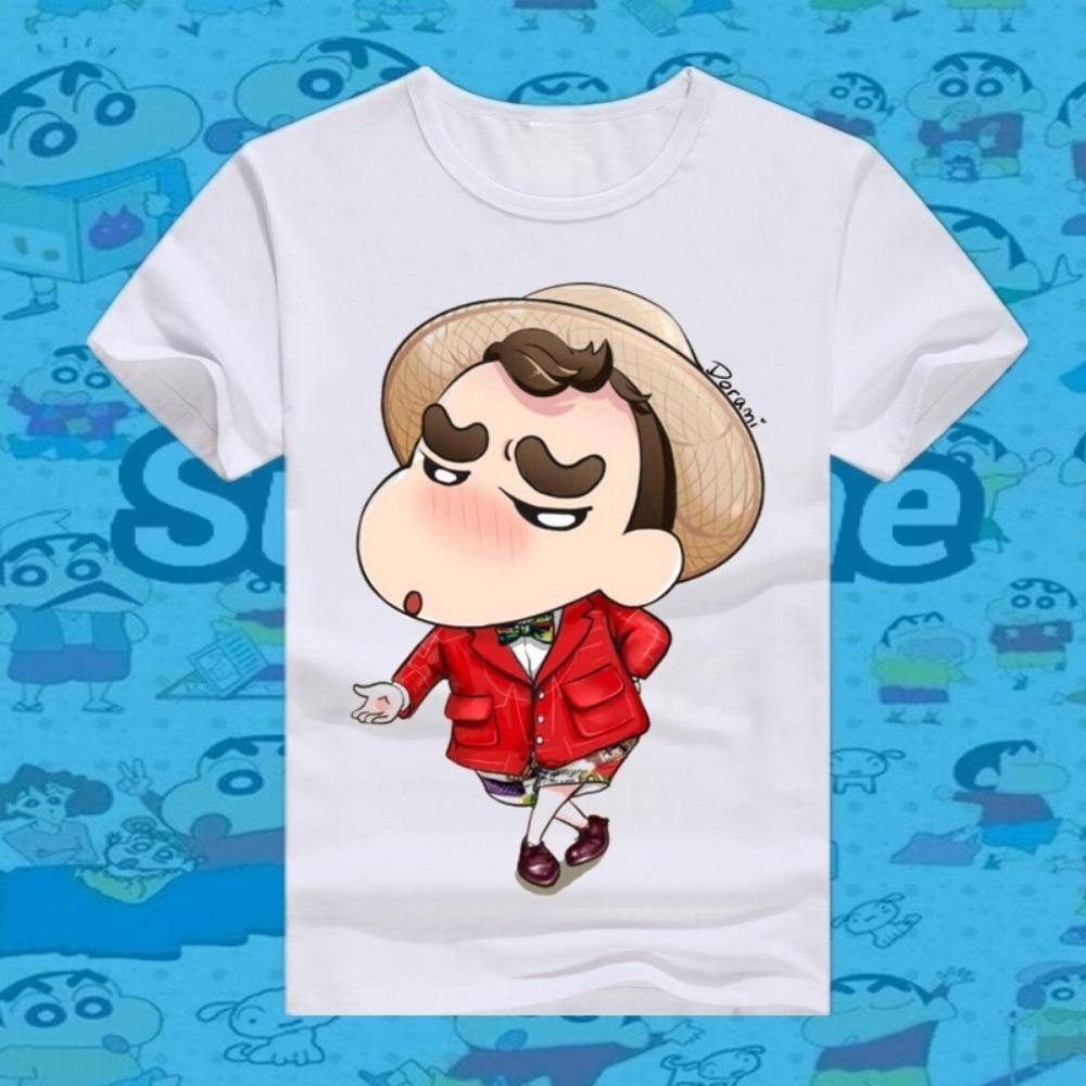 New Shin Chan Crayon Printed Summer T-shirt Cotton Japanese Cartoon Men T-shirt Short Sleeve Round Neck Loose Kids T-shirt Top