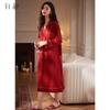 Xuan Liang Modal Cotton Couple Red Sleeping Skirt Women's Morning Robe Spring and Autumn Thin Long Sleeve Wedding Pajama Men's Set
