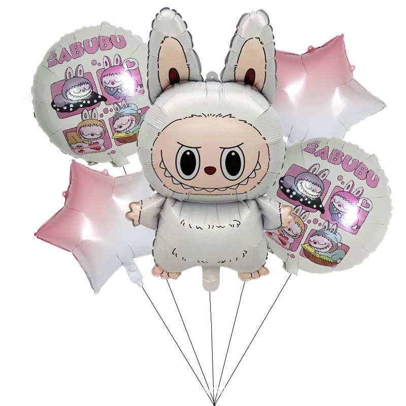 5 Pezzi Carino Cartone Animato Labubu Palloncino in Alluminio Decorazione Festa di Compleanno per Bambini Baby Shower Giocattolo Gonfiabile