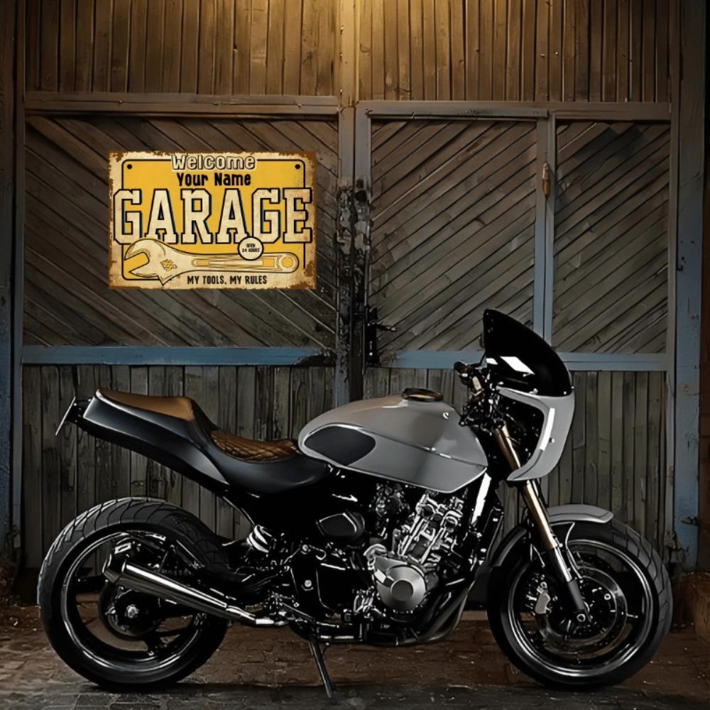 Customizable Retro Garage Metal Sign Personalized Name Horizontal Wall Art Decor