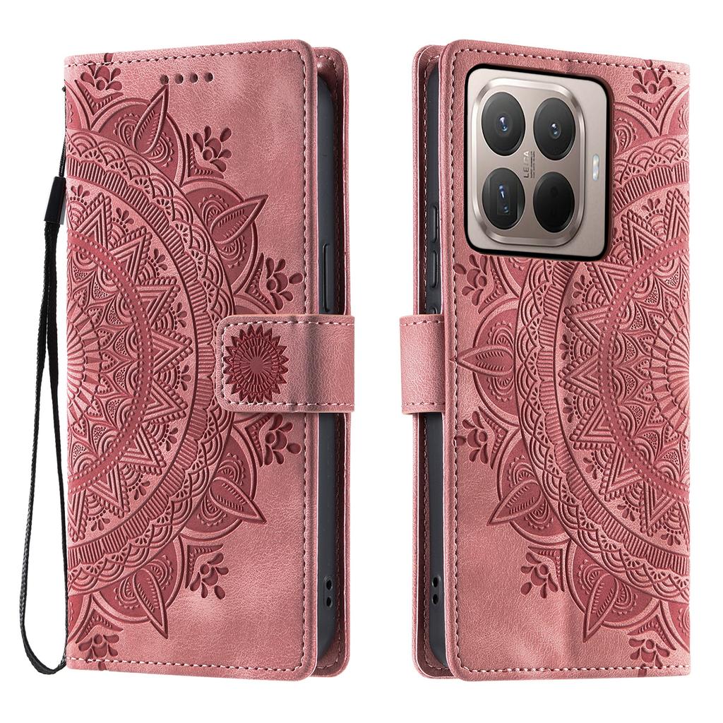 For Xiaomi 15T Pro Case Imprinted Totem Skin Feel Wallet Leather Phone Cover with Hand Strap