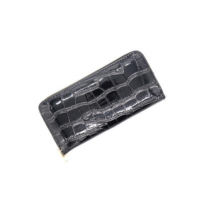 JAPANDIPITY Krokodil-Print Langbörse aus PU-Leder und Emaille, Damen, 6 Farben erhältlich (Schwarz)