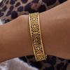 18K Gold PVD Plated Stainless Steel Cuff Bracelets Women Delicate Hollow Out Lace Texture Metal Wide Bangles Anti Tarnish