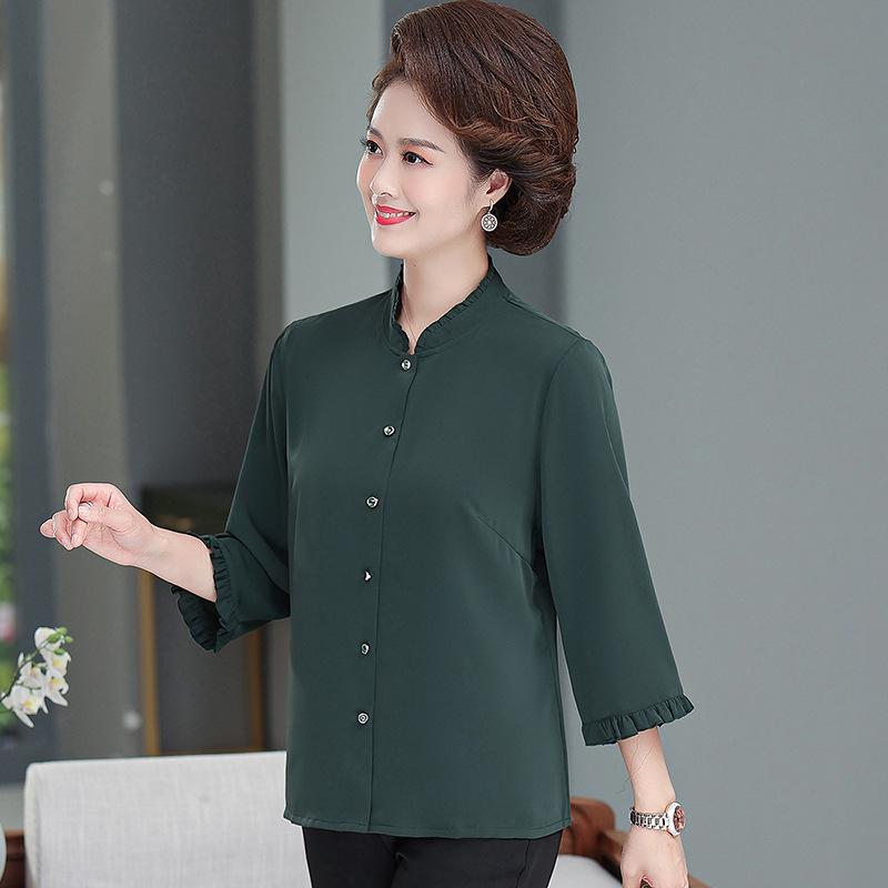 

High-End Mulberry Silk Shirt for Mother s Day - Elegant Wide-Leg Style for Middle-Aged and Elderly Women XL (100-110 lbs) темно-зелений колір