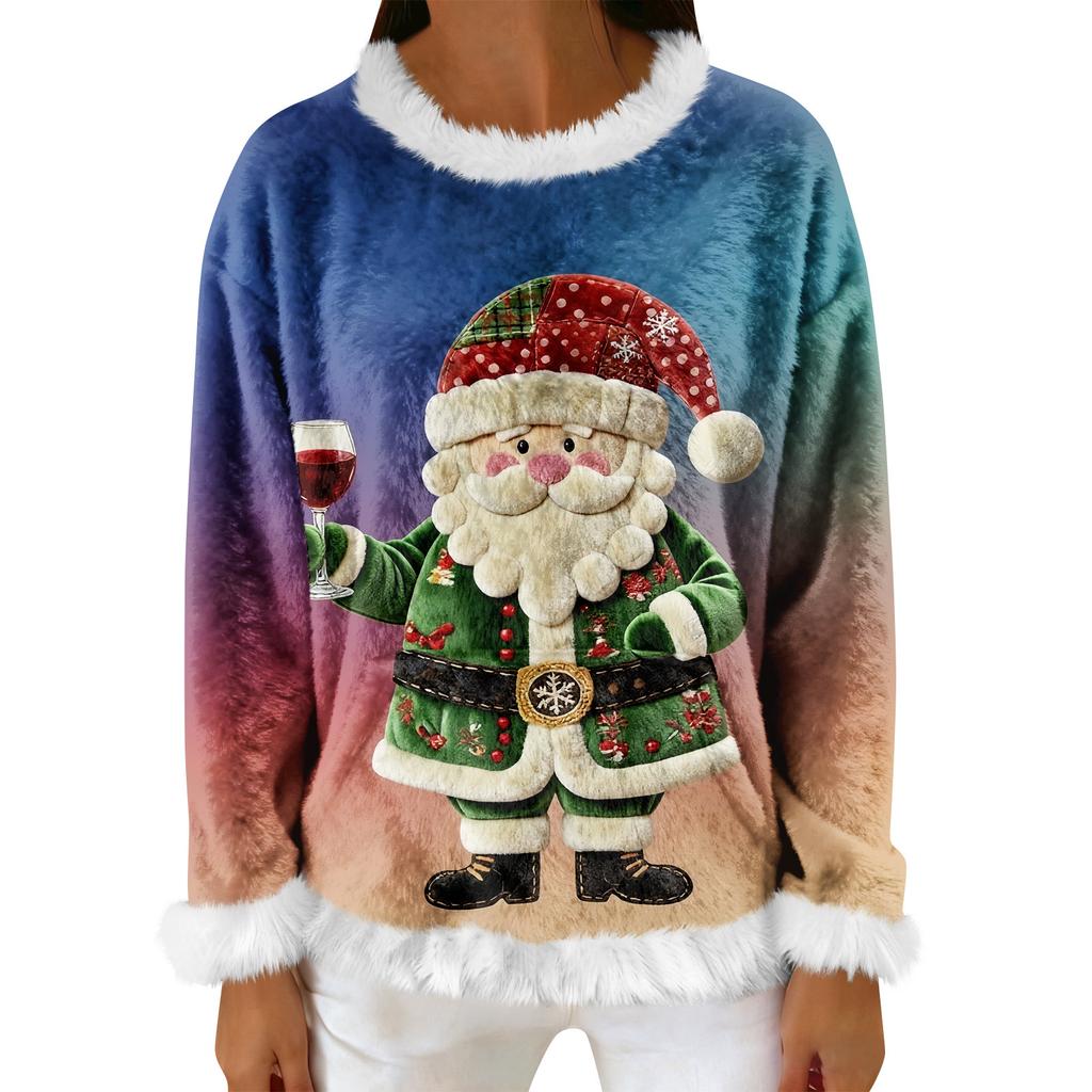 Dam Casual Fleece Sweatshirt Långärmad Rund Hals Casual Bekväm Lös Passform Lättviktig Dam Flanell Sweatshirt