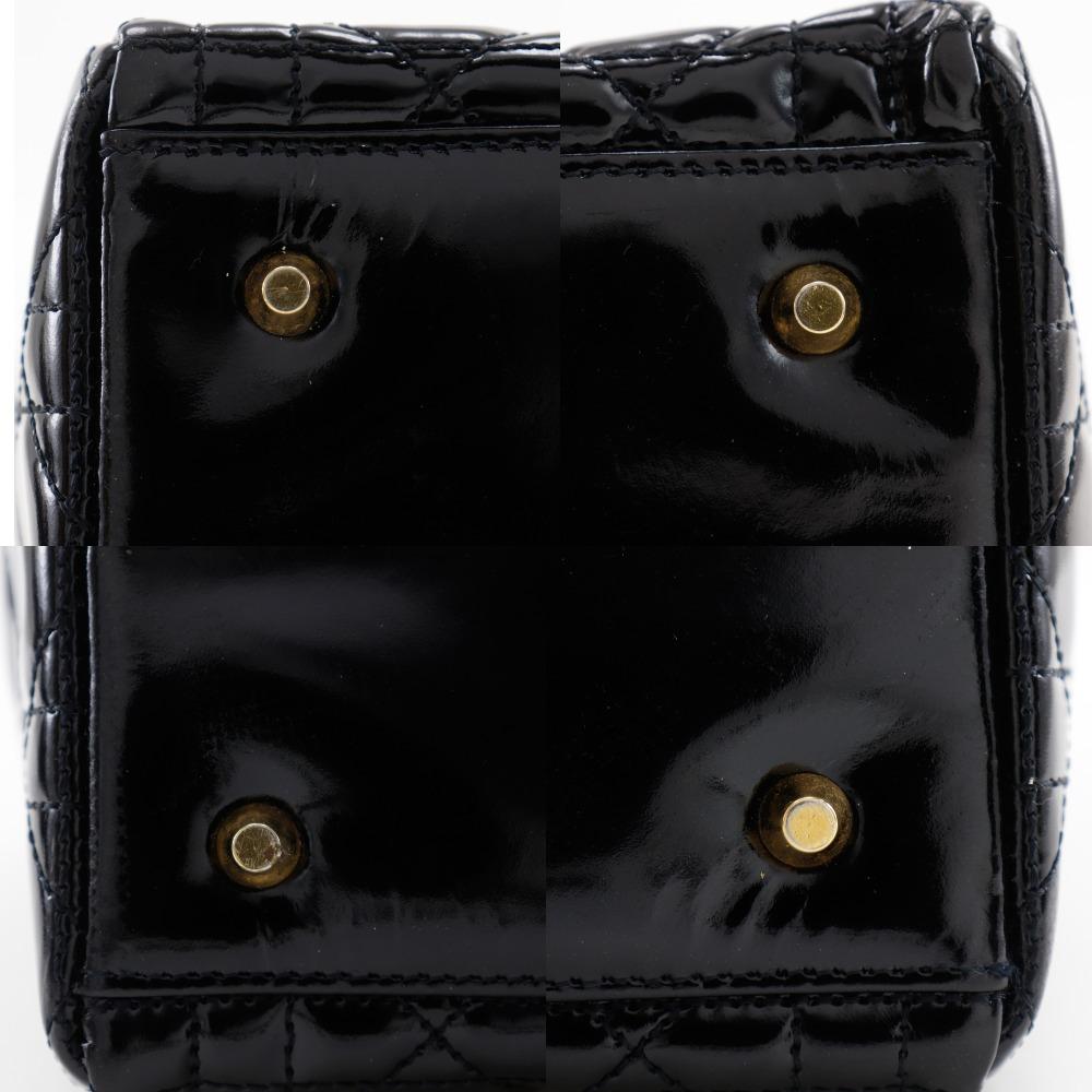 Dior Lady Dior Medium Handbag Canage Black Patent Leather Women Used
