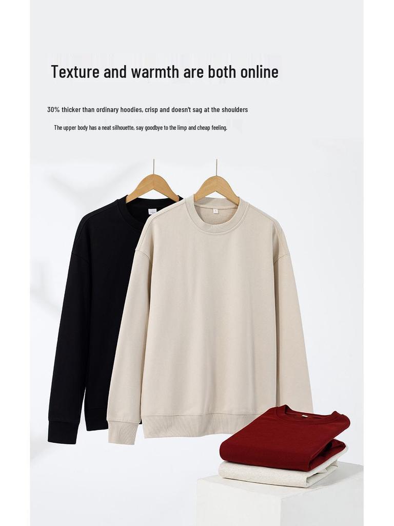 Unisex 430g Heavyweight Round Neck Sweatshirt - Solid Color, Basic Style, High-Quality Cotton Feel