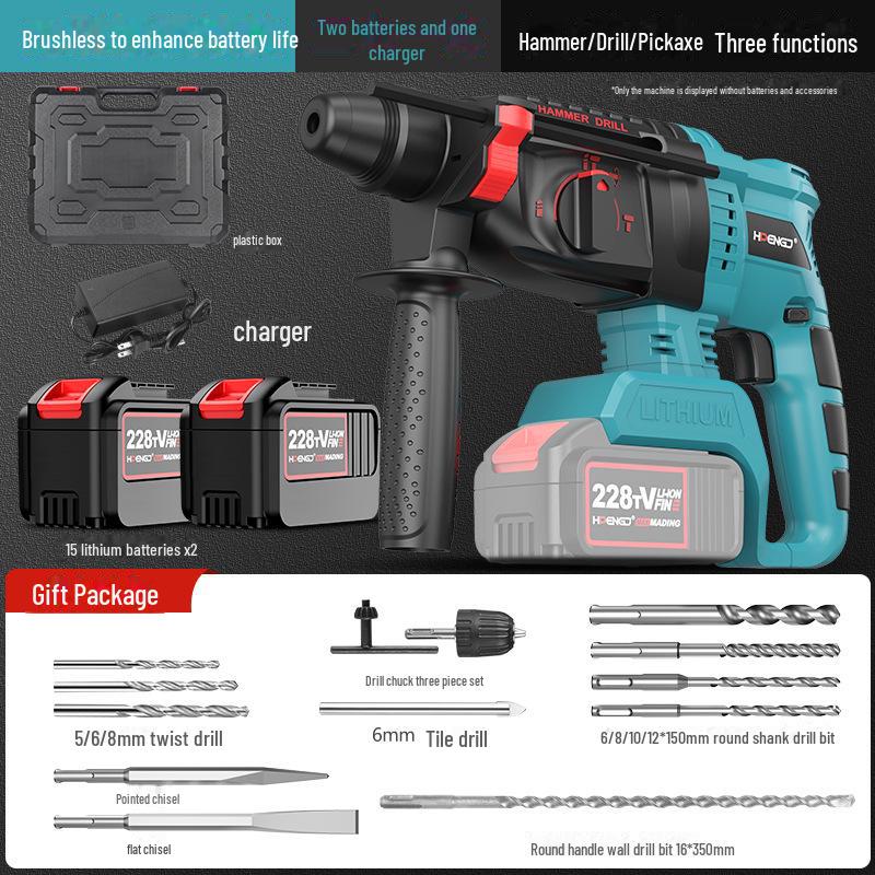 Ciocan rotopercutor electric reîncărcabil fără perii 21V, Impact wireless pentru beton de mare capacitate, Ciocan electric cu litiu cu dublă utilizare