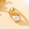 Women's Fashionable Single Ring, Simple and Elegant Geometric Drop-Shaped Imitation Pearl Ring, Suitable for Daily Wear and Vacation Without Box