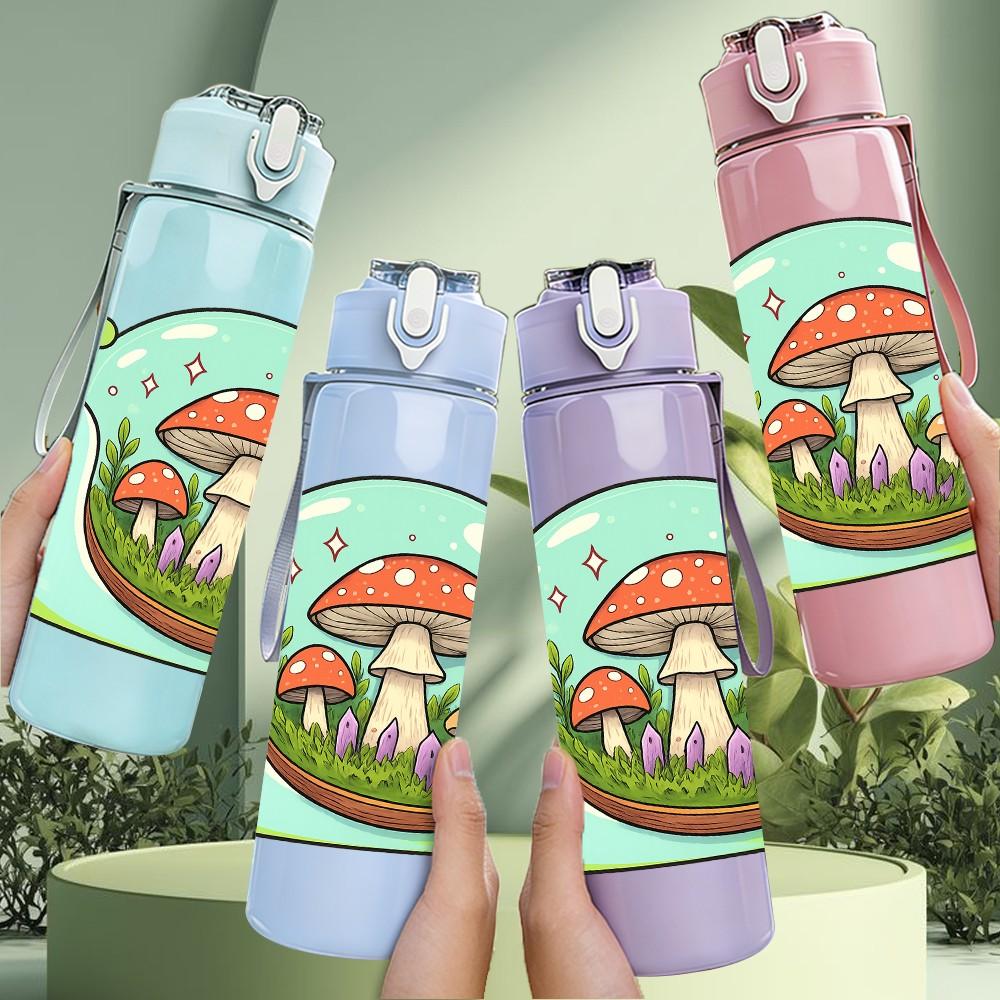 1PC Snail Mushroom Cartoon 750ml Color Plastic Sports Water Bottle Leakproof Flip Straw Lid Suitable for Sports Office Home Use