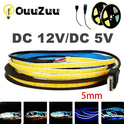Striscia LED COB USB DC 5V 12V 400 LED/m 5 mm Bianco Caldo Striscia LED Luce 1-10 m LED String Light TV Sfondo Illuminazione Nastro Decorazione Casa Lampada