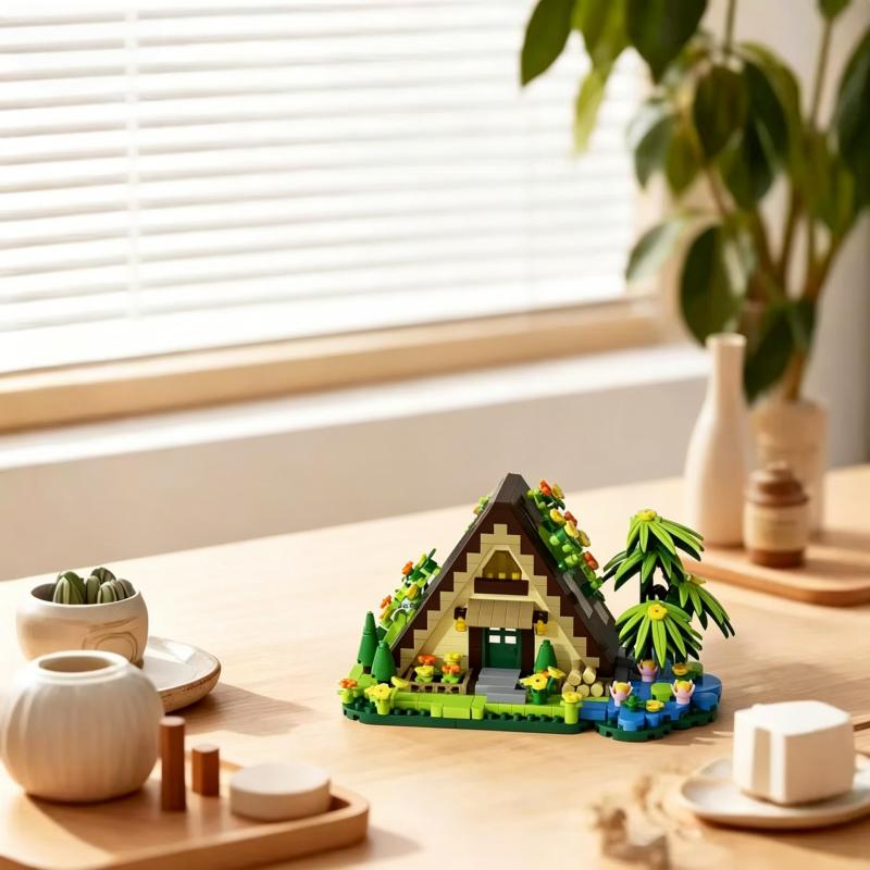 Four Seasons Cottage Building Block Set, Retro Mini House Model Kit with Windmill, Collectible DIY Assembly Toy for Adults, Idea