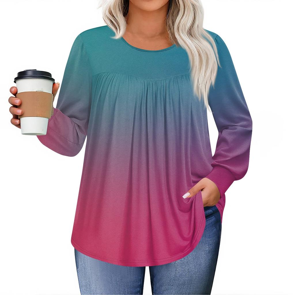 Dámské topy plus size košile s dlouhým rukávem kulatý výstřih splývavá tunika ležérní volná halenka L-5X