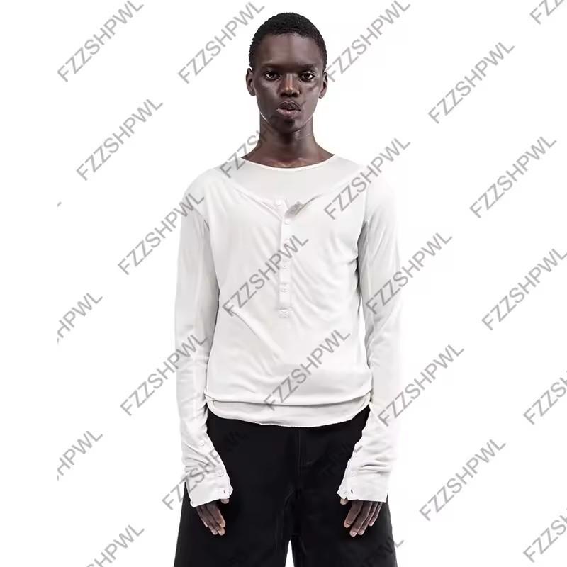 Unisex European & American Style Double-Layer Long-Sleeve Button-Up T-Shirt