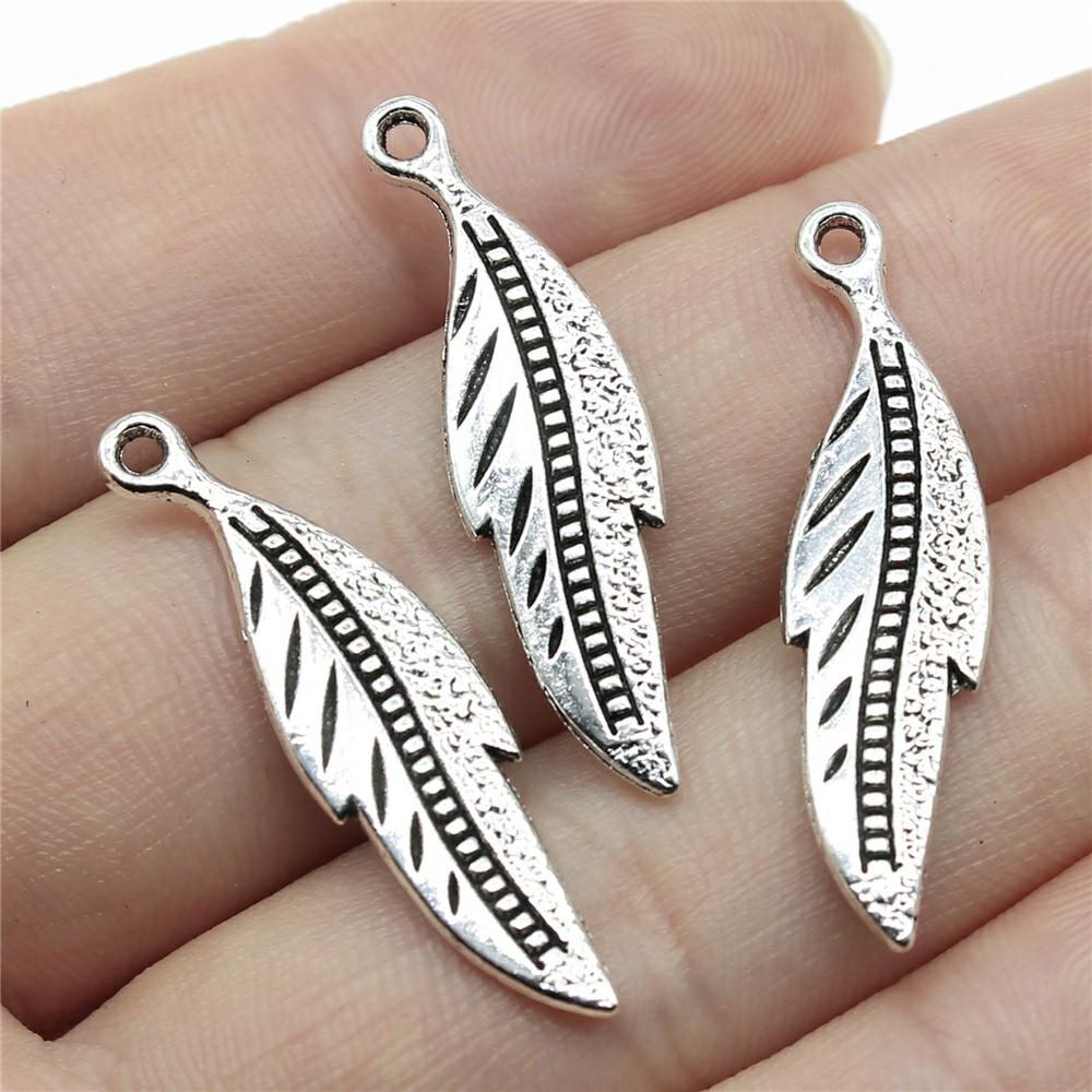 20pcs Feather Charms Feather Pendants Jewelry Making Feather Charms For Bracelet Making Antique Silver Color