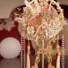 Long Handle Xiuhe Wedding Veil Fan - Handmade Double-Sided Round Fan Gift
