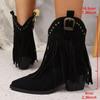 Fashion Women Ankle Boots Autumn 2025 Suede Chelsea Boots Pointed Toe Tassel High Heel Shoe Rivet Fashion Retro Cowboy Boots Botas Mujer