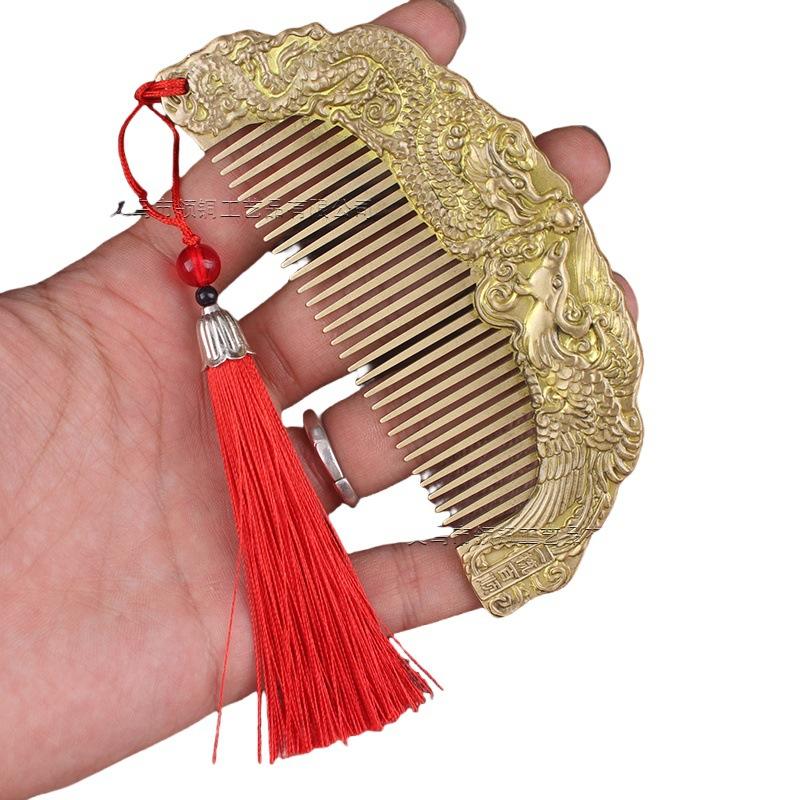 Brass Dragon And Phoenix Crafts Unisex Hair Comb New Chinese Style Gift For Ladies Home Ornaments