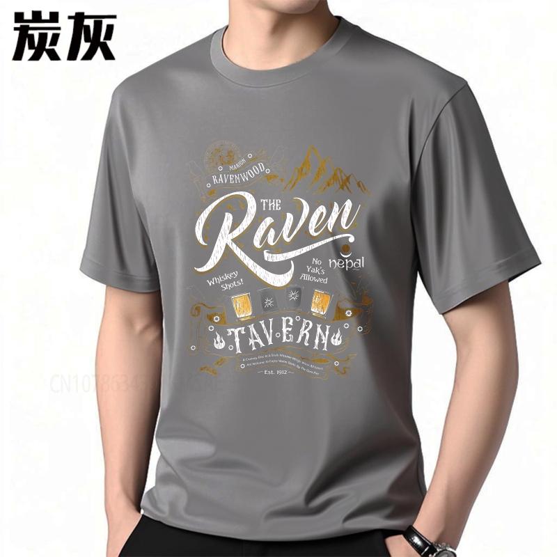 Fashion summer Unisex tshirt The Raven Tavern With Mountains And Drinks Short Sleeve Solid Color O Neck Top tees