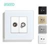 BSEED TV Satellite Wall Socket With Crystal Glass Panel White Black Gold EU Standard 86mm DIY Part For Home Improvement