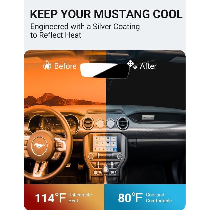 Proadsy 2024 Upgrade Front Windshield Sun Shade Foldable Sunshade Protector Custom Fit Ford Mustang 2015-2023 2024 (NOT for Ford Mustang Mach-E)