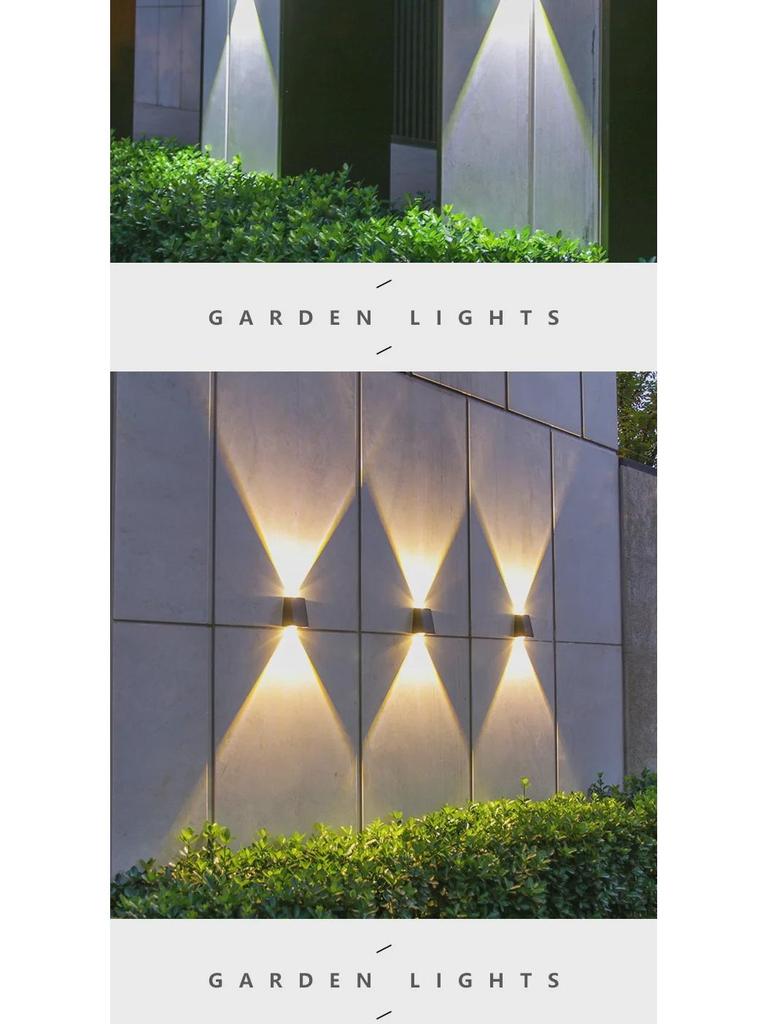 Outdoor Waterproof Solar Wall Light with Up and Down Spotlight Convex Mirror Double Head Design